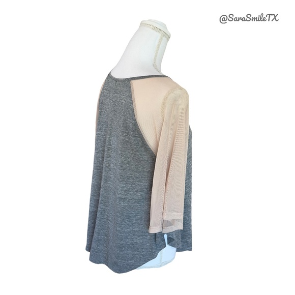 STYLEMINT Unique Heather Gray & Nude Semi-Sheer Mesh Accent Batwing Top -  NWOT - Picture 14 of 15